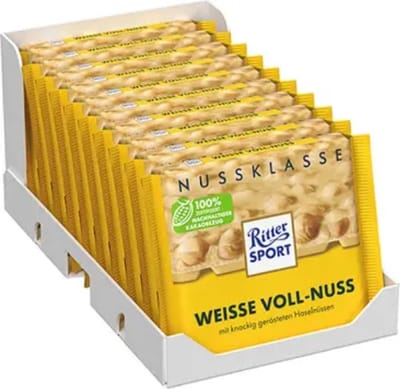 Ritter Sport Hele Hazelnoot Tablet Wit 10x - 100 gr - Voordeelverpakking