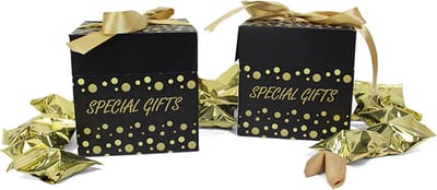 Fortune Cookies 20 stuks - Geschenkkubus - Gelukskoekjes - Goudkleurig - Uitdeelcadeaus