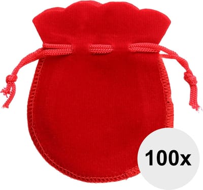 Fako Bijoux® - Fluweel Cadeau Zakjes Mini - Velours - 6.5x7.5cm - Rood - 100 Stuks