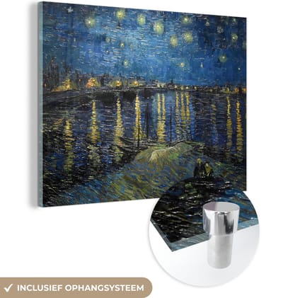 MuchoWow® Glasschilderij 120x90 cm - Schilderij acrylglas - Van Gogh - Brug - Oude meesters - Foto op glas - Schilderijen