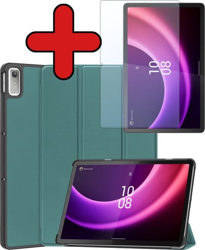 Hoesje - Geschikt voor Lenovo Tab P11 (2e / 2nd Generatie) - Met Screenprotector - Hardcover Book Case - Trifold Bookcase Hoes - Hard Cover - Tablethoes - Donkergroen