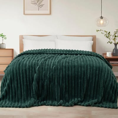 Mezcla Fleece deken, flanellen, super zachte, jacquard gestreepte, lichtgewicht, wollige, knusse deken, voor op bed, voor alle seizoenen, kingsize, ca. 228 x 264 cm, bosgroen