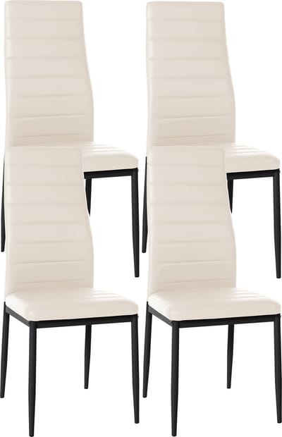 CLP Mayfair Set van 4 eetkamerstoelen - Zonder armleuning - Fauteuil - Metalen onderstel - creme Kunstleer
