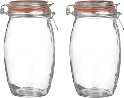 Urban Living Weckpot/inmaakpot - 2x - 1.3L - glas - met beugelsluiting - D13 x H22 cm