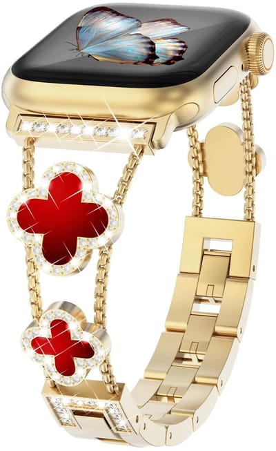 Vrouwen Diamant Armband Band Metalen Riem Horloge Band Geschikt Voor Apple Watch Ultra2 42 44 45 49mm Apple Smart watch Serie 8 7 Se 6 5 4 3 Goud En Rood