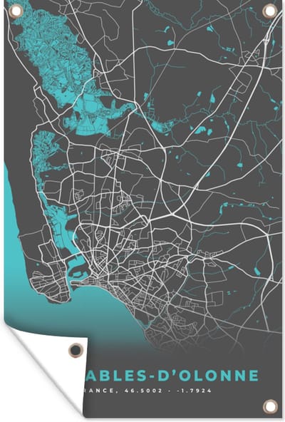 Muurdecoratie Frankrijk - Plattegrond - Stadskaart - Les Sables-d'Olonne - Kaart - 120x180 cm - Tuinposter - Tuindoek