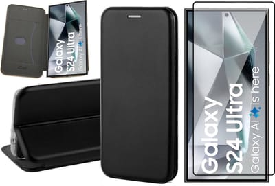 Hoesje geschikt voor Samsung Galaxy S24 Ultra - Screenprotector PET - Wallet Book Case Zwart
