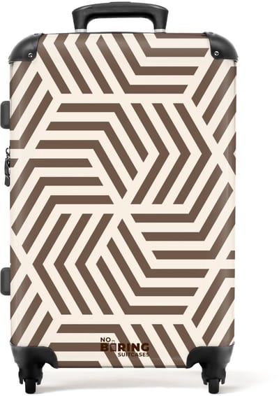 NoBoringSuitcases.com - Grote koffer - Patroon van bruine lijnen op beige achtergrond - Reiskoffer met 4 wielen - Trolley op wieltjes - Rolkoffer groot - 72 liter - Ruimbagage valies 20kg - Valiezen voor volwassenen