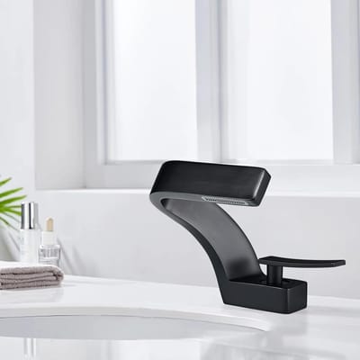 Badkamer kraan zwart, modern wastafel kraan cascade, warm en koud water mixer, wastafel mixer laiton voor badkamer