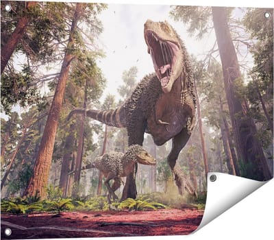 Gards Tuinposter Tyrannosaurus Rex Dinosaurus - T-Rex - 80x60 cm - Tuindoek - Tuindecoratie - Wanddecoratie buiten - Tuinschilderij