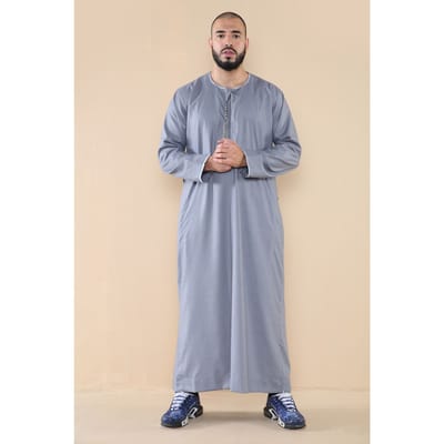Mens grijze Thobe Jubba Saoedi-Islamitische Arabische Eid Emirati Kaftan Jubbah Tassel Robe
