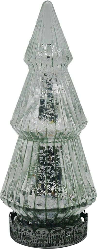 Clayre & Eef Kerstdecoratie met LED-verlichting Kerstboom Ø 7x16 cm Zilverkleurig Glas