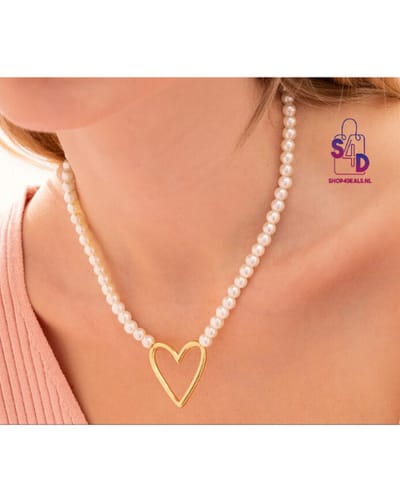 S4D® - Premium Sieraden Ketting - Parelketting Met 24k Goud Vergulde Hanger & Delen - Dames Ketting - Inclusief Set Oorbellen - Dames Sieraden Set - Handgemaakt