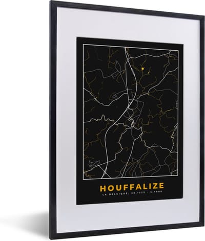 Fotolijst incl. Poster - Houffalize - Goud - Stadskaart - Plattegrond - Kaart - 30x40 cm - Posterlijst