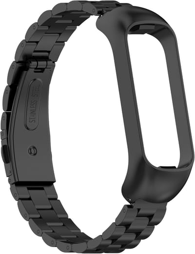By Qubix - Compatible Samsung bandje - Stalen schakelband - Zwart - Geschikt voor Samsung Galaxy Fit 2