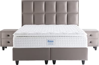 Nessa® - 160x200 - Opbergruimte Boxspring Armoni | Taupe Velvet Gestoffeerd - Inclusief Amerikaans Orthopedisch 7-zones Pocketvering Matras Met Vaste Koudschuim Topper