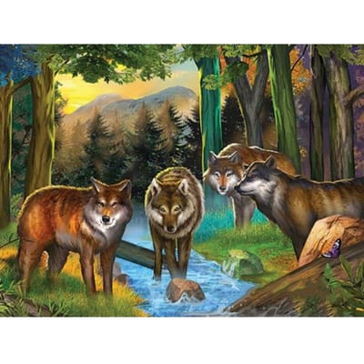 Diamantschilderij  Natuur Borduurwerk Boswolven Familie Diamant Foto's Strass Schilderijen 20X30CM beige