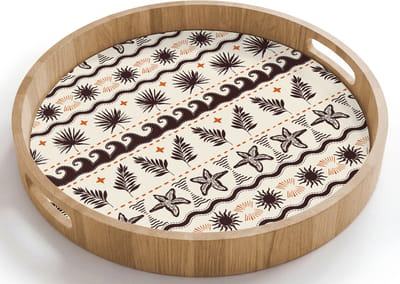 Dienblad rond 40x40 cm - Schootdienblad hout - Palmbladeren - Zeeschelp - Oranje - Bruin - Borrelplank rechthoek - Plateau houten dienbladen