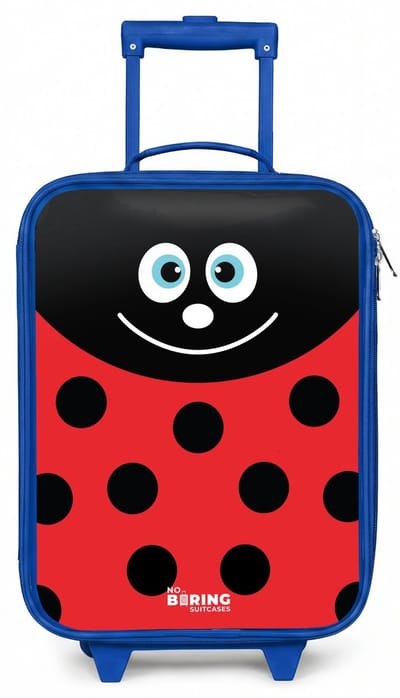 NoBoringSuitcases.com® - Kinderkoffer blauw - Kindertrolley jongen - Dierenportret rood lieveheersbeestje - Koffer kind lichtgewicht - Reiskoffer trolley voor kinderen - Koffertje met lichtgevende wieltjes - Rolkoffer