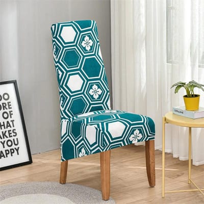 Geometrische Lange Rug Eetkamerstoelhoes Geometrie Gedrukt Stretch Spandex Elastisch XL Banket Feest Europa Stoelhoes Hoes 1 Pc white
