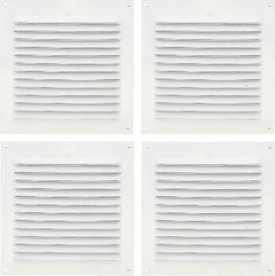 AMIG Ventilatierooster/muurrooster met gaas - 4x - 150 x 150mm - aluminium - wit - schoepenrooster - tegen muggen en insecten