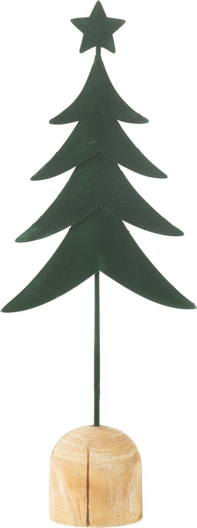 J-Line decoratie Kerstboom Op Voet + Ster - metaal/hout - donkergroen - small