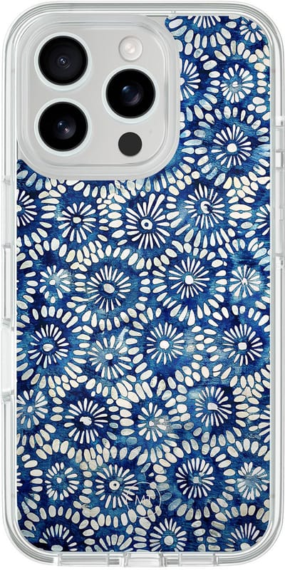 Hybride hoesje geschikt voor iPhone 16 Pro - Azure daisies - Extra bescherming - Luxe beschermhoes - TPU case - Transparant, Blauw - Mooie Telefoonhoesjes