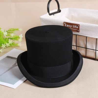 Charmante Formele Wolle Hoge Hoed Smoking Accessoires Satijnen Voering Tovenaars Hoed Vintage Klassieke Gentleman Cilinderhoed Kostuumfeesten 57cm white
