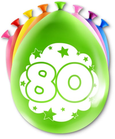 LUQ – Latex Ballonnen Happy Party 80 Jaar – 8 Stuks – Veelkleurig – Verjaardag Decor – Feest Versiering – Helium Ready