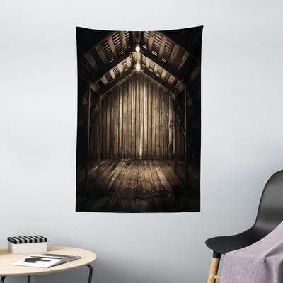 ABAKUHAUS Rustiek Wandtapijt, Houten Huis, Woonkamer Slaapkamer Wanddoek Zijdezacht Satijn Wandtapijt, 100 x 150 cm, Bruin Donkerbruin