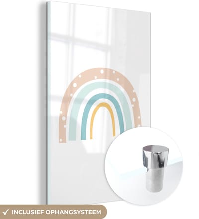 MuchoWow® Glasschilderij 120x180 cm - Schilderij acrylglas - Regenboog - Kinderen - Pastel - Stippen - Baby - Foto op glas - Schilderijen