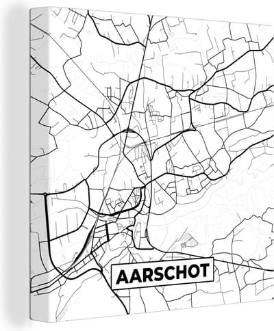 Canvas Schilderij Zwart Wit – België – Plattegrond – Stadskaart – Kaart – Aarschot - 20x20 cm - Wanddecoratie