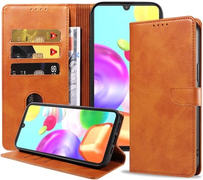 Geschikt voor Samsung Galaxy A41 Telefoonhoesje Kunstleer met Magnetisch lipje en Pasjeshouder Book Case met Klepje - Bruin - Smartphonica geschikt voor Samsung Galaxy A41