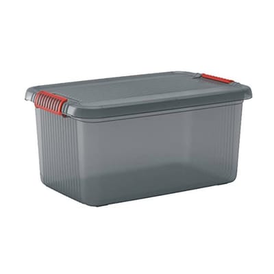 Kis K Latch Box L - Opbergbox met Deksel - 43L - 59x39x28 - Transparant/Oranje clips