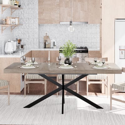HAUSS SPOLE Eettafel - Uitschuifbaar Met Opberglade - Voor Eetkamer En Keuken - MDF En Metaal - 140-180x80x76 Cm - Grijs