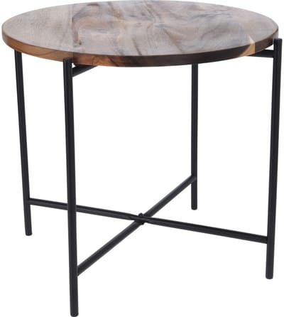 Bijzettafel Rond – Acaciahout & Metaal – Ø45 cm – Industrieel Design