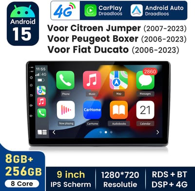 Hexinex Octa-Core autoradio Geschikt voor Fiat Ducato - Draadloos CarPlay, Android Auto, multimediaspeler, 8GB+256GB