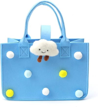 Blauwe Vilt Shopper 30 x 20 x 18 cm, Klein met Handvat, Perfect voor Winkelen, Cadeau en Uitstapjes