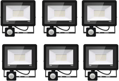 Set van 6 LED Buitenlamp met Bewegingsmelder 30W IP66 Koud Wit