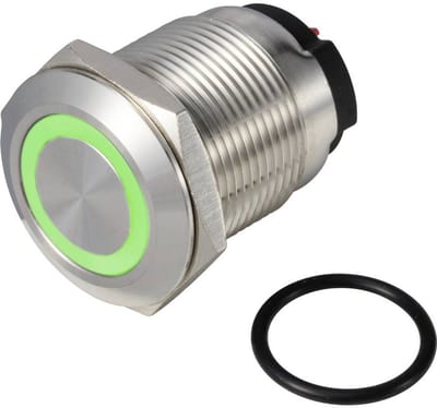 TRU COMPONENTS TC-13224196 ONPOW6319F-10E/Q/G/12V/S Druktoets 36 V DC/AC 2 A 1x uit/(aan) Moment Groen IP65 1 stuk(s)