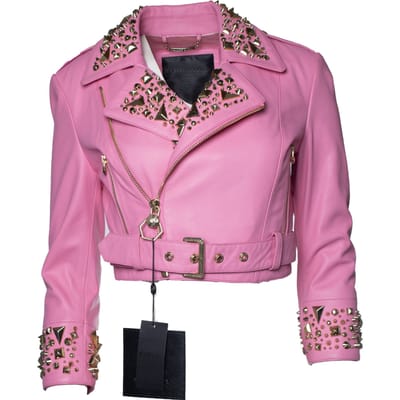 Philipp Plein, Roze Disney cropped leren biker