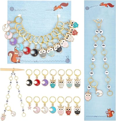 Uil Rij Teller Ketting met 14 Stuks Steekmarkeerders, Geschikt voor Breien, Weven en Sieraden Maken
