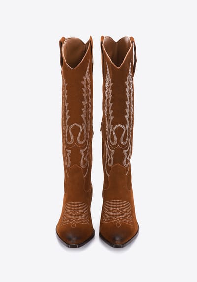 Wittchen Suède Cowboylaarzen voor Dames met Borduurwerk Hoog Bruin Suède Leer