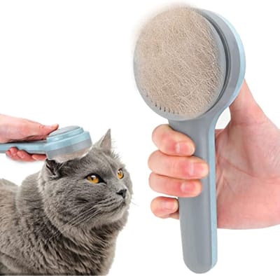 Homesy - Hondenborstel, kattenborstel, zelfreinigende slickerborstel, huisdierborstel met grote knop, voor katten, honden, massage-reiniging, eenvoudig te bedienen, verwijderen van ondervacht