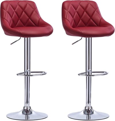 Designer Barkruk - Donkerrood Velvet - Verstelbaar - Rugleuning - Set van 2