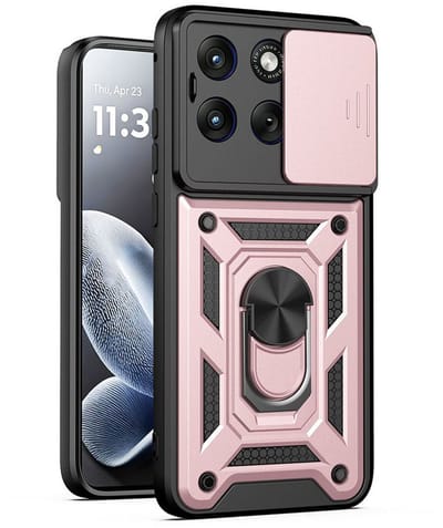 MobyDefend Hoesje - Geschikt voor Motorola Moto G57 Power - Pantsercase Met Draaibare Ring - Rosé