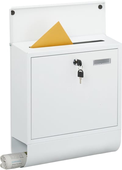 Brievenbus met slot - 41,5x37,5x14 cm - krantenvak - metaal - wit