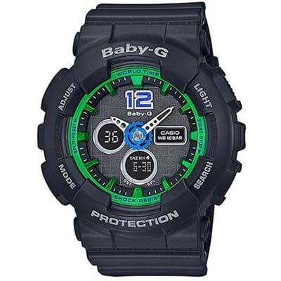 Casio Série CASIOBABY-G Grand Cadran Double Affichage Multifonction Mouvement Quartz Bracelet en Résine Montre Japonaise et Coréenne Montre pour Femme Vert BA-120-1B vert