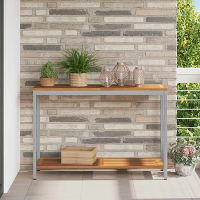 vidaXL Buiten Tafel met opslag Natuurlijk en Grijs 110 x 35 x 75 cm