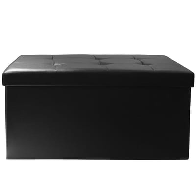 Home Deco Factory Hocker/poef Essestiel - opvouwbaar - zwart - opbergen - MDF/polyester - 76 x 37 cm